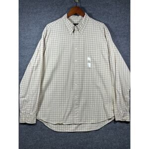 Eddie Bauer Button Down Shirt Men's XL Beige Gingham Plaid Longsleeve NWT